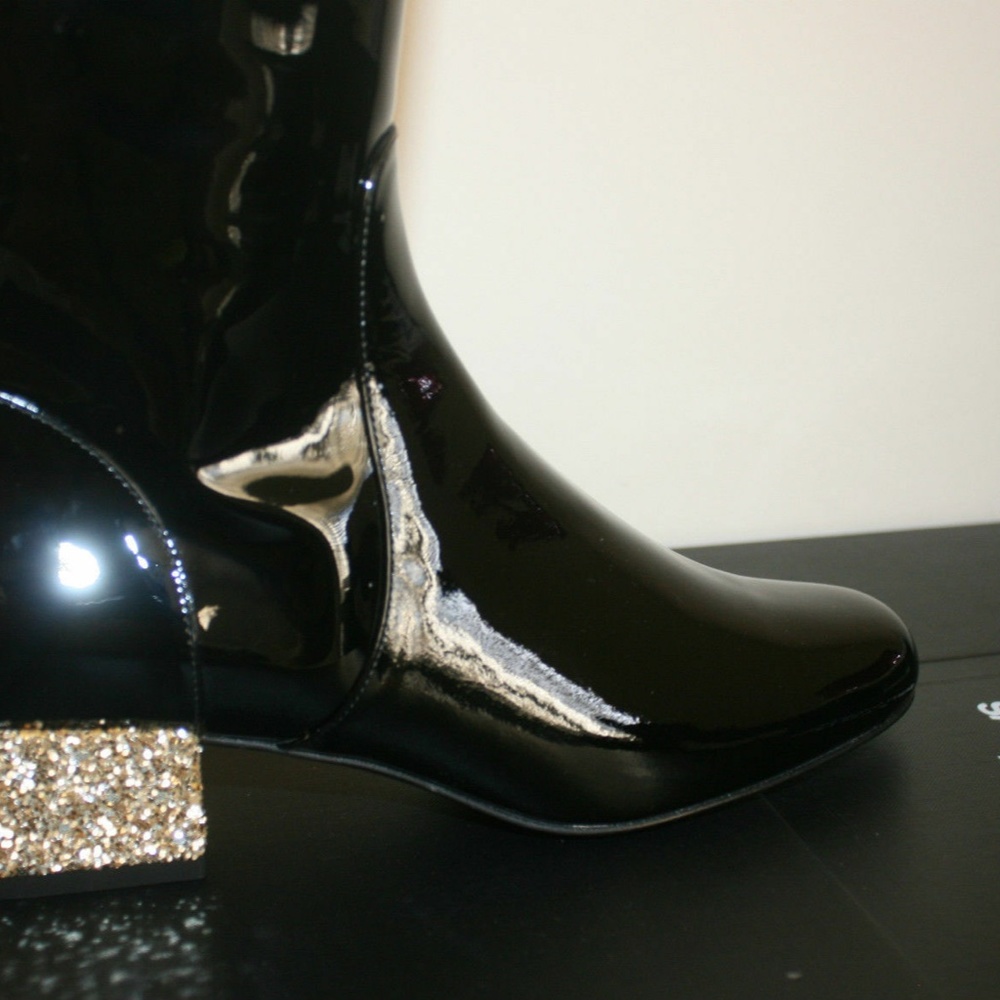 YSL Babies Boots Patent Leather Glitter Heels - Picture 3 of 8